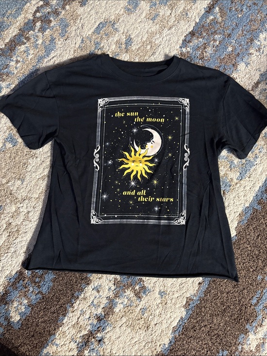 Awake Tops - Awake Black Short-Sleeve Tee with Yellow Sun & White Moon Graphic Panel